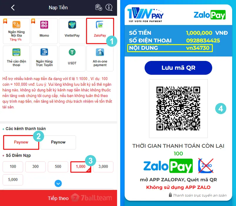 Hướng Dẫn 5 Hình Thức Nạp Tiền 7Ball Nhanh Chóng 13 Gửi tiền 7ball bằng Zalopay